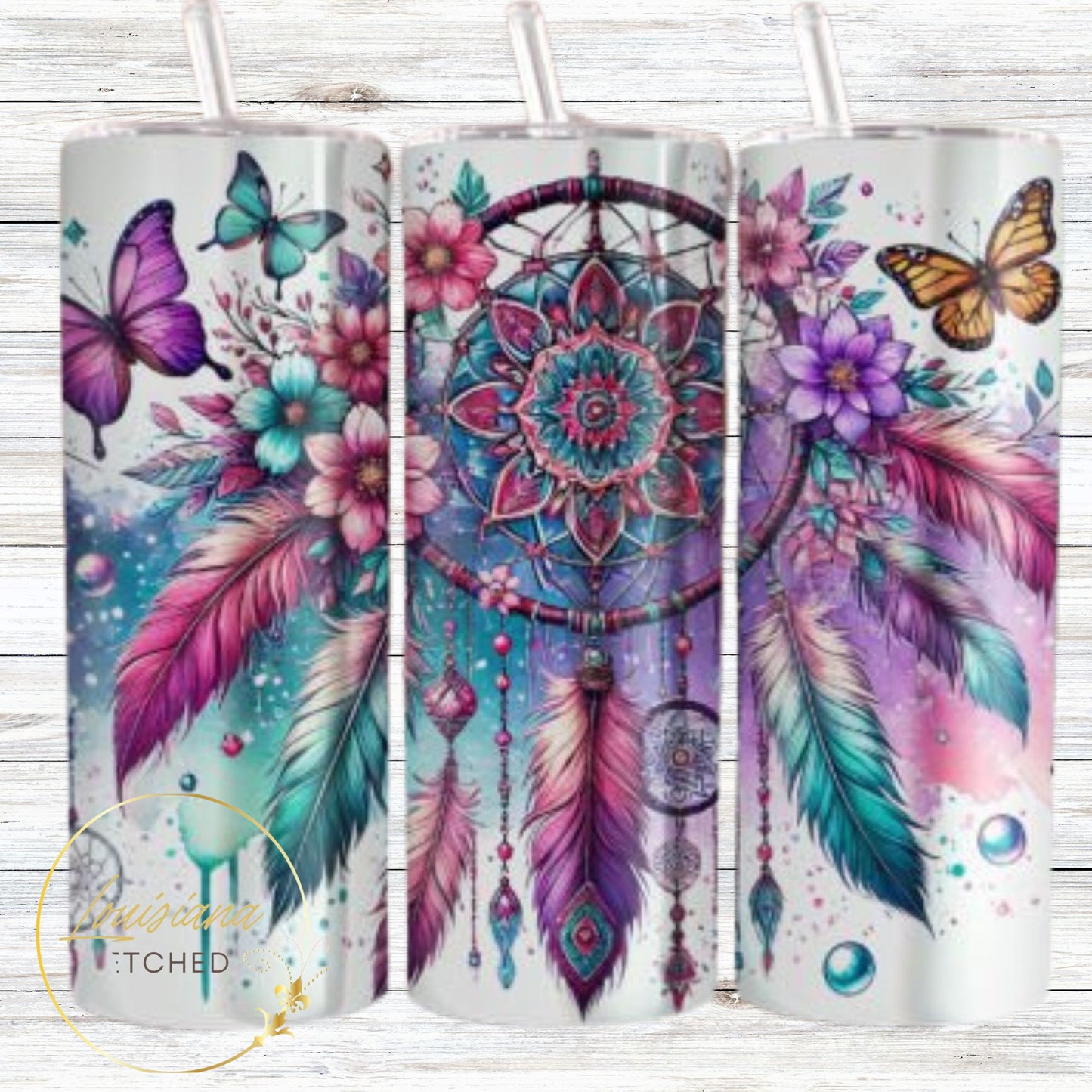 Dreamcatcher & Butterflies Colorful Western Turquoise 20oz Skinny Tumbler