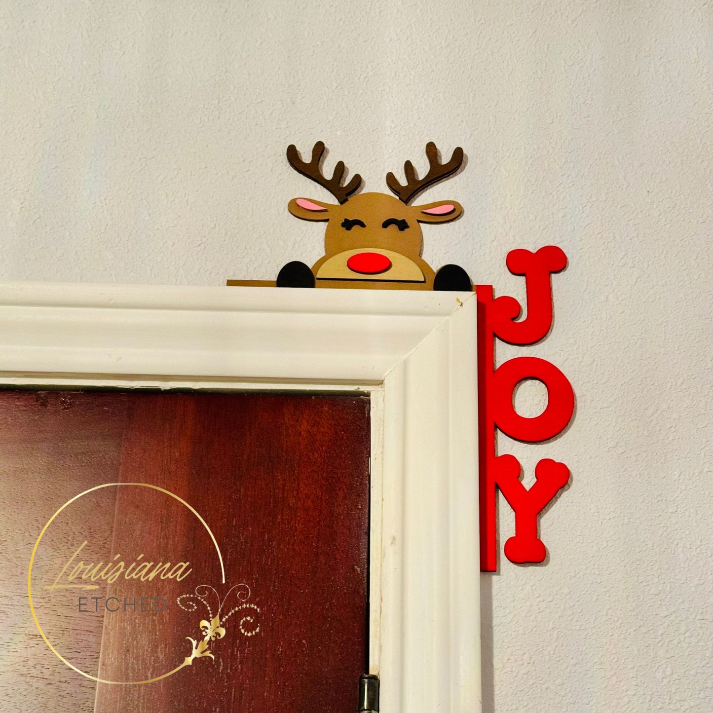 Rudolph Reindeer Peeking 3D Laser Cut Christmas JOY Door Corner Door Hugger Door Topper