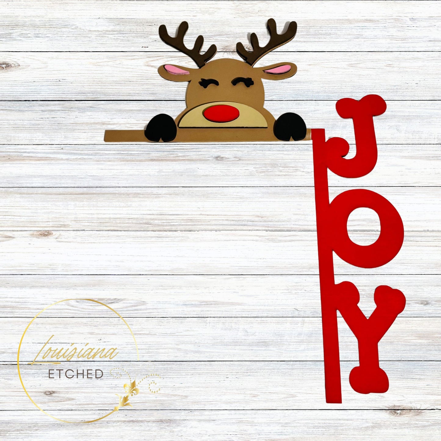 Rudolph Reindeer Peeking 3D Laser Cut Christmas JOY Door Corner Door Hugger Door Topper