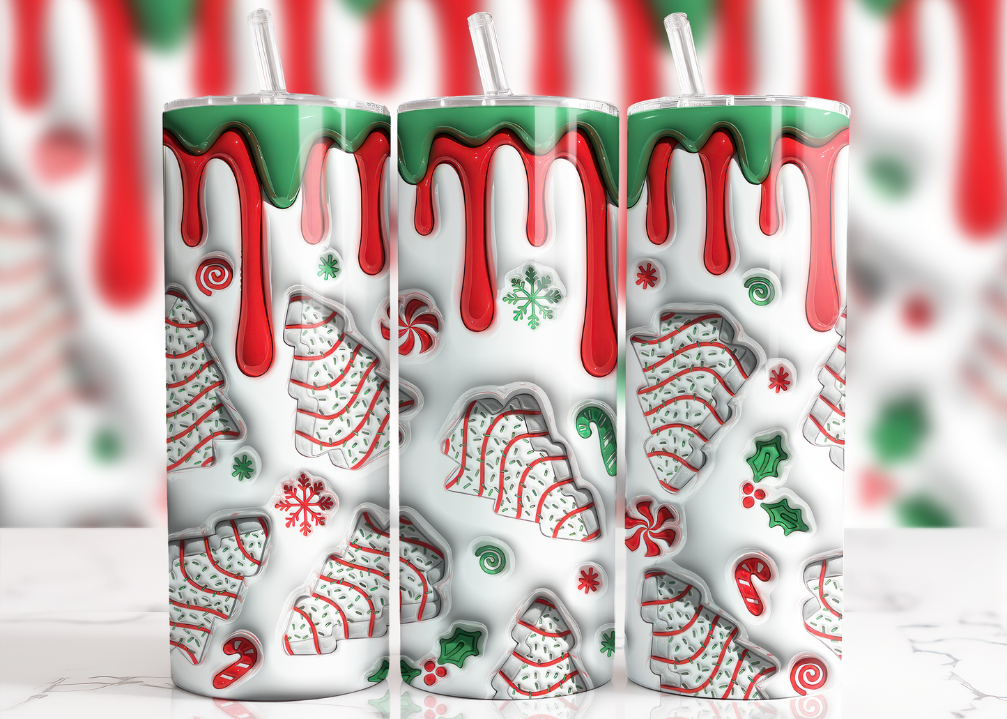 3D Christmas Tree Cakes Inflated 20oz Skinny Tumbler