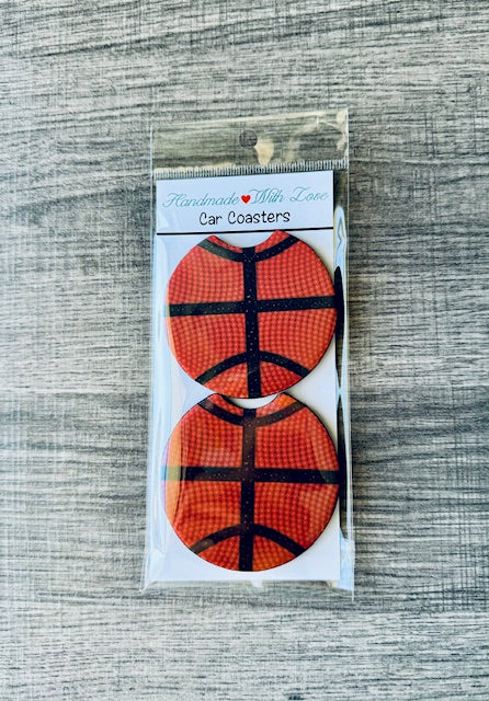 Orange & Black Beaded Basketball Neoprene Car Coasters with Notch