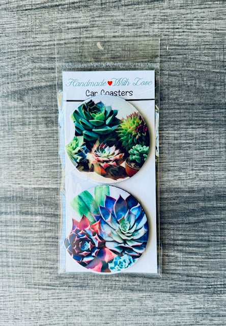 Colorful Succulents Cactus Plants Neoprene Car Coasters with Notch