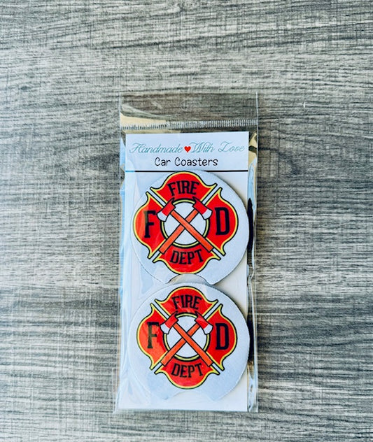 Fireman Fire Department Fireman's Maltese Cross FD Neoprene Car Coasters with Notch