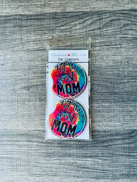 Not the Worst Mom Sarcastic Humor Neoprene Car Coasters with Notch