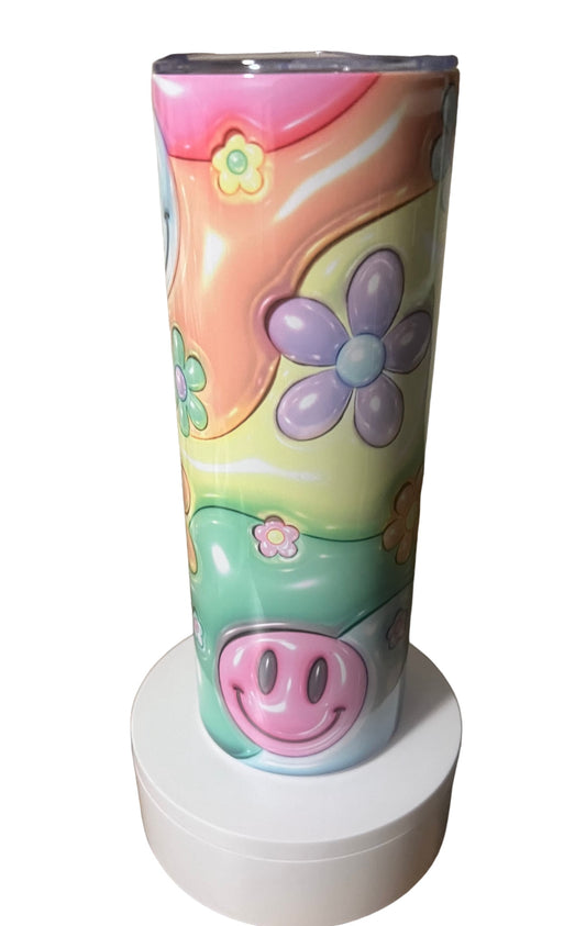 3D Inflated Yellow & Green Retro Flower 20oz Skinny Tumbler