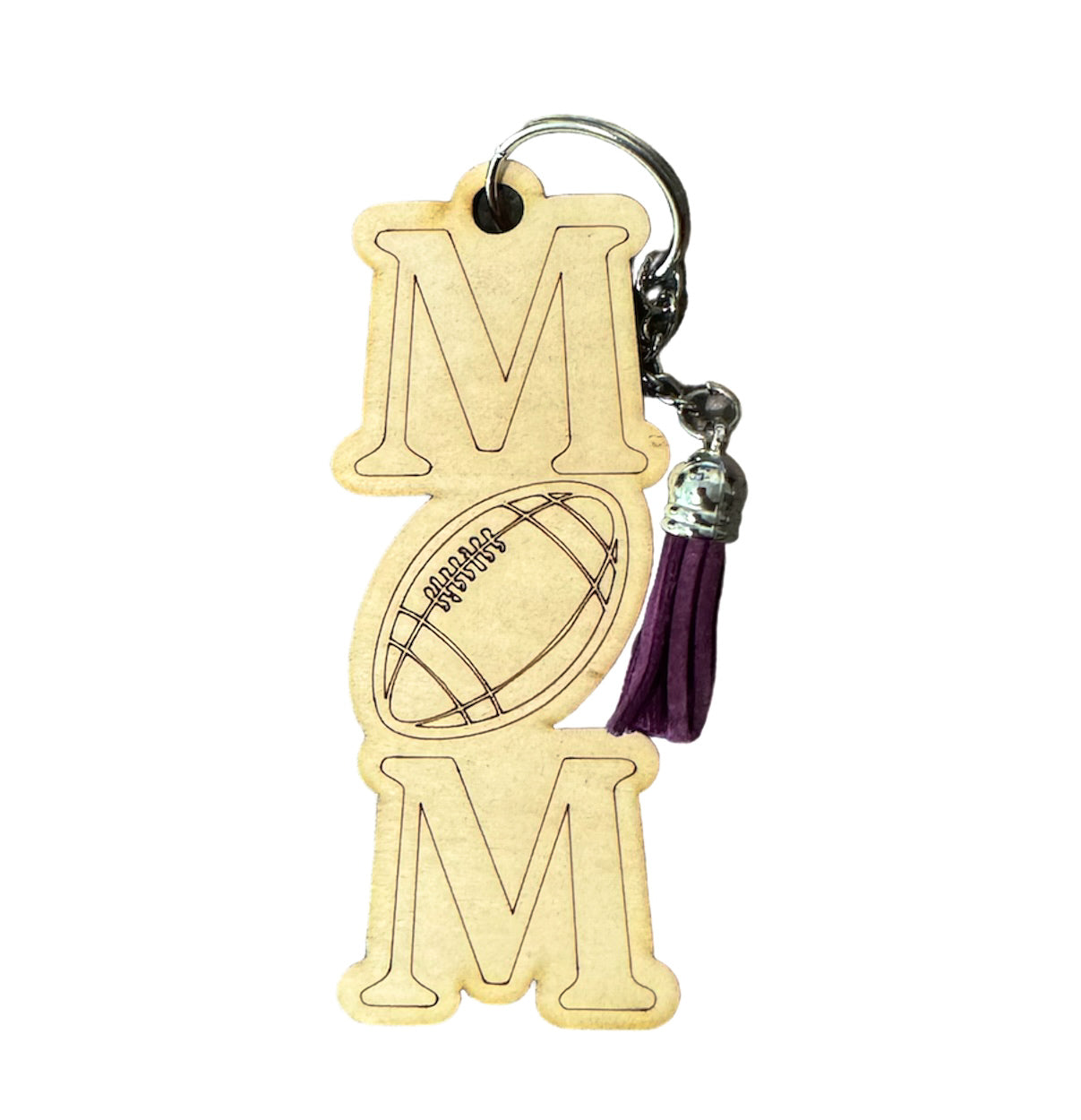 Football Mom Wood Sports Keychain