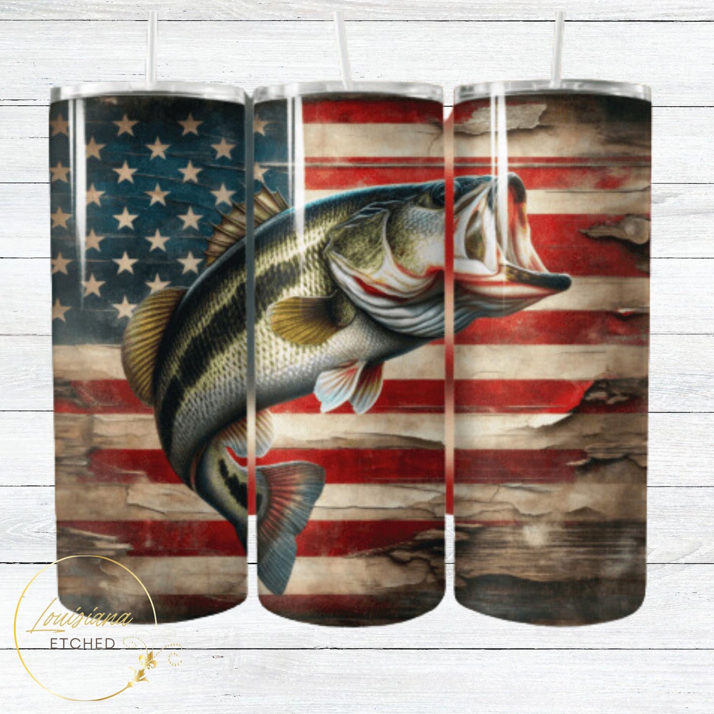 Bass Fishing American Flag Patriotic Bass Fish 20oz Skinny Tumbler