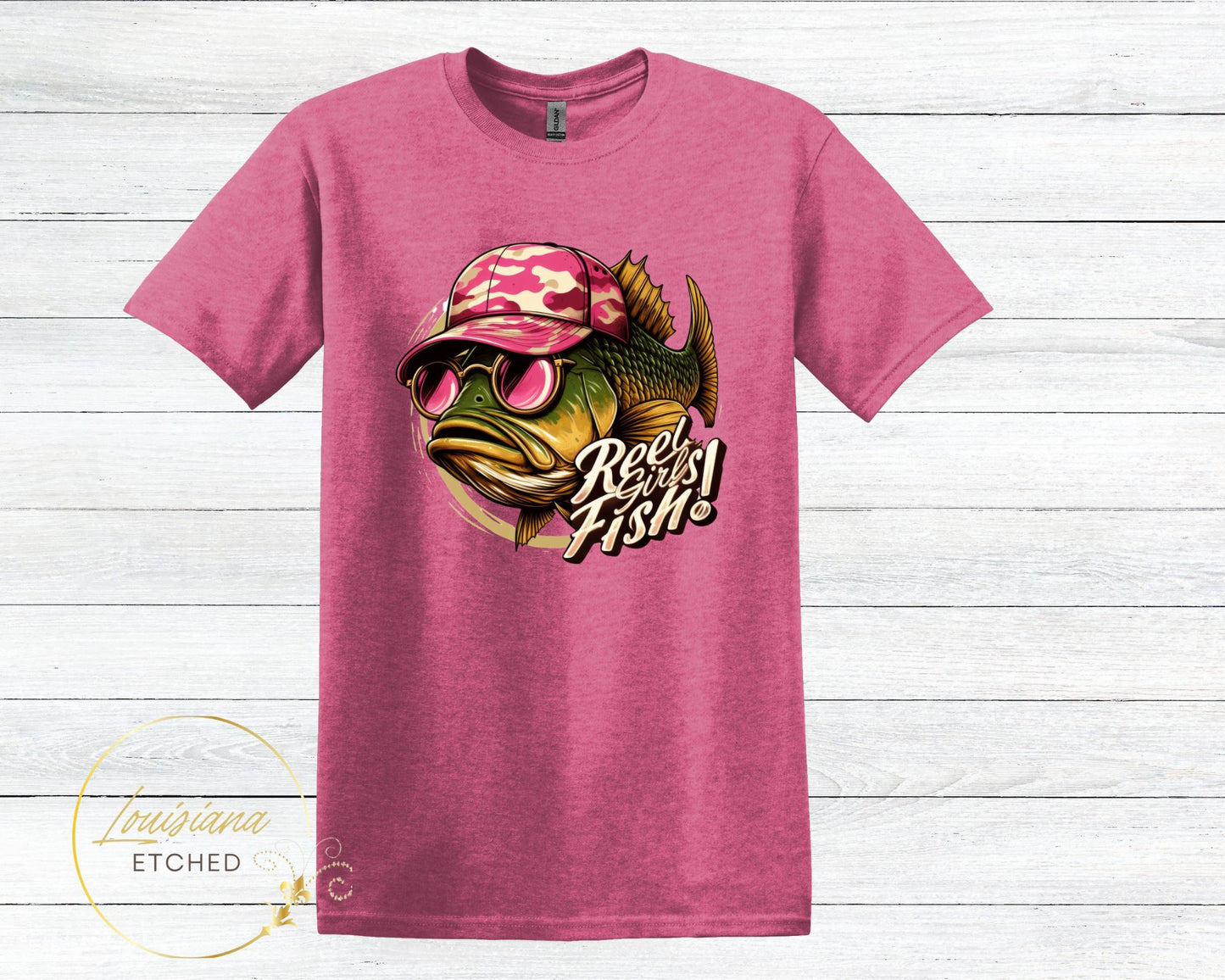 Reel Girls Fish Bass Fishing DTF Humorous Sarcastic Short Sleeve T-Shirt