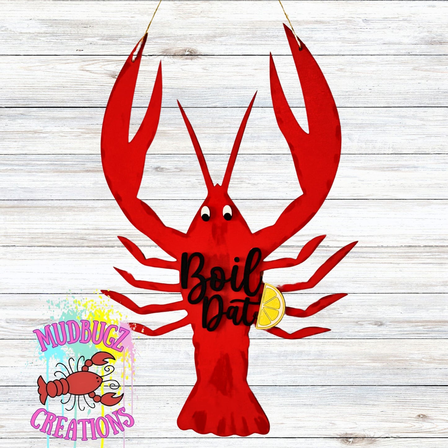 Boil Dat Crawfish with Lemon Season Laser Cut 3D Wood Round Door Hanger Door Sign