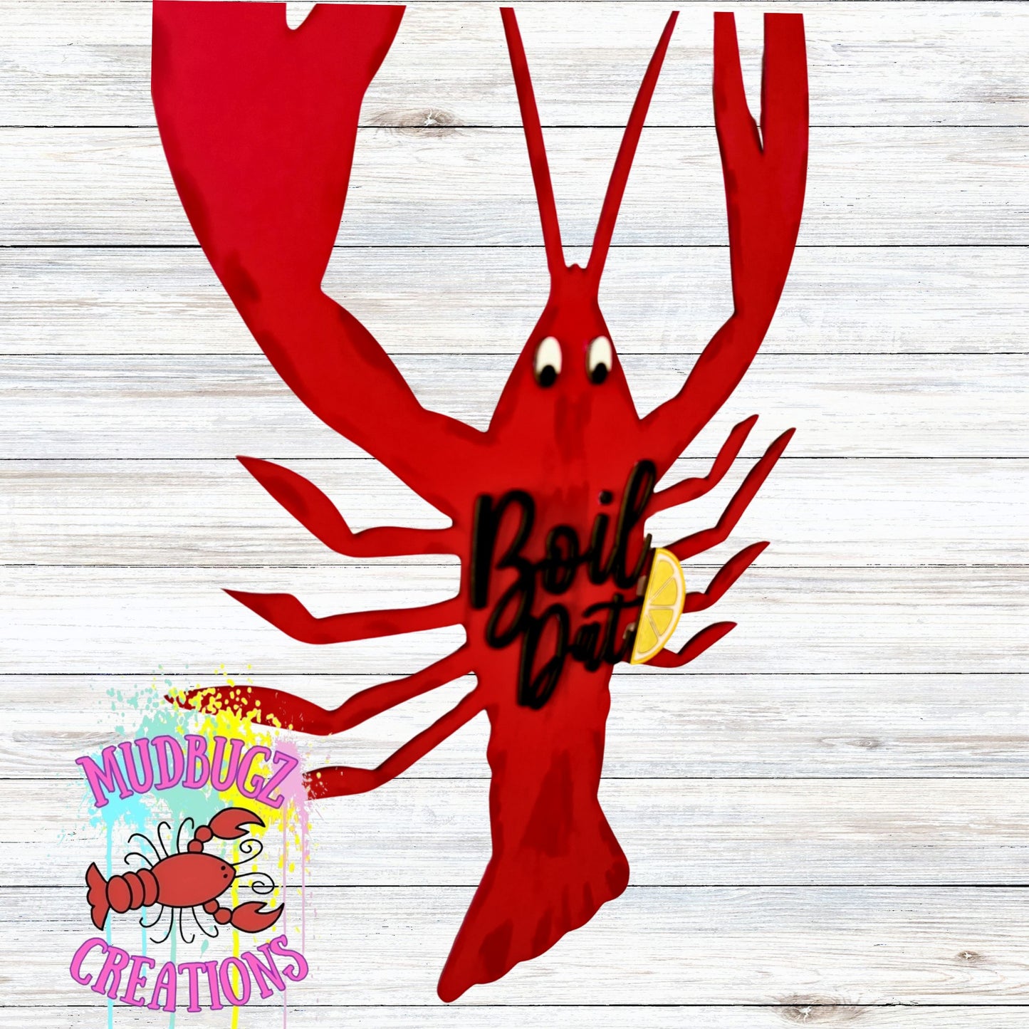 Boil Dat Crawfish with Lemon Season Laser Cut 3D Wood Round Door Hanger Door Sign