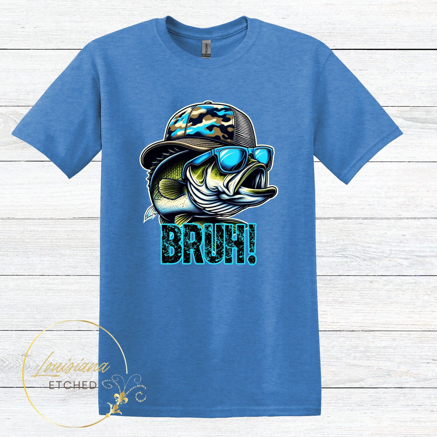 Bruh Bass Fish Funny Fishing DTF Humorous Sarcastic Short Sleeve T-Shirt