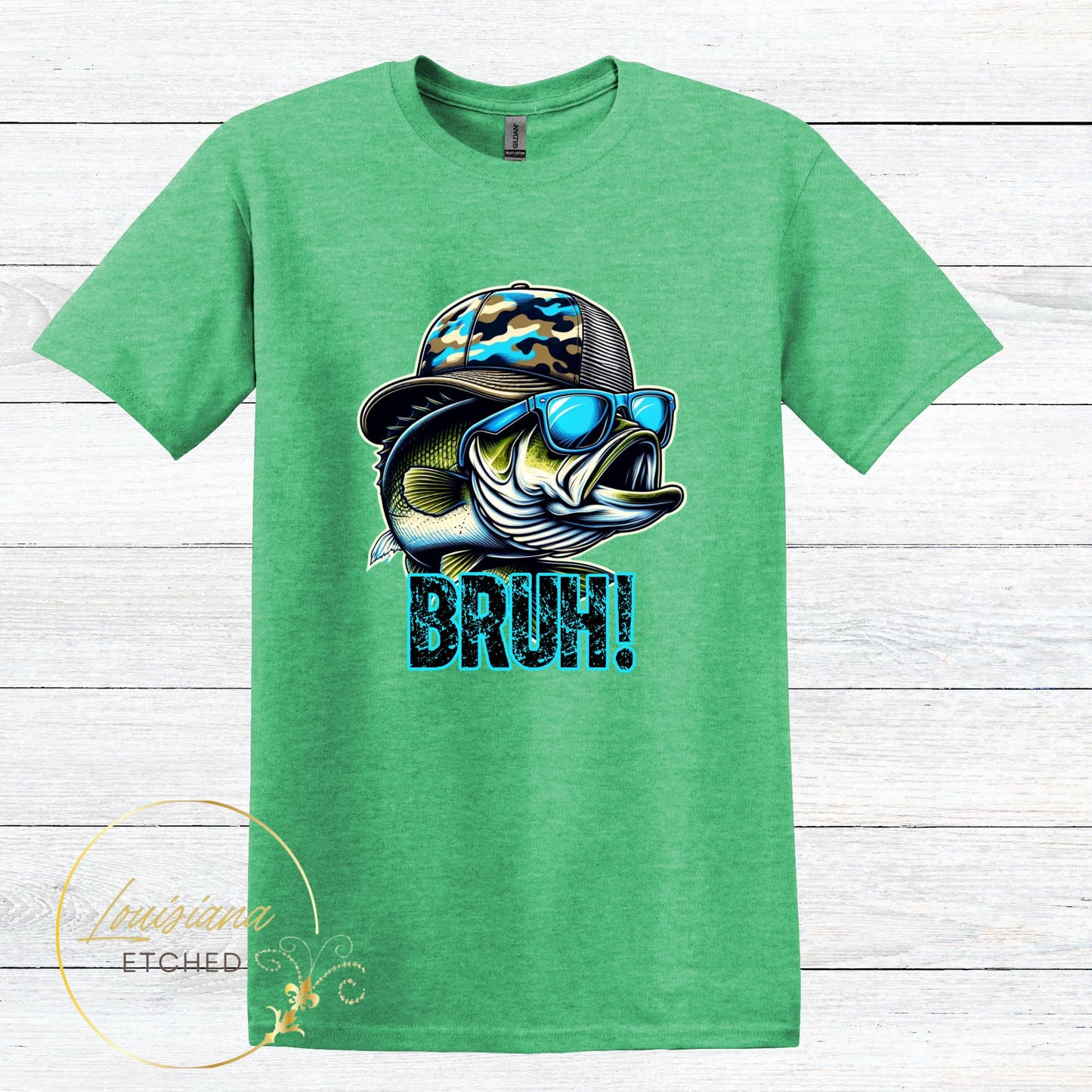 Bruh Bass Fish Funny Fishing DTF Humorous Sarcastic Short Sleeve T-Shirt