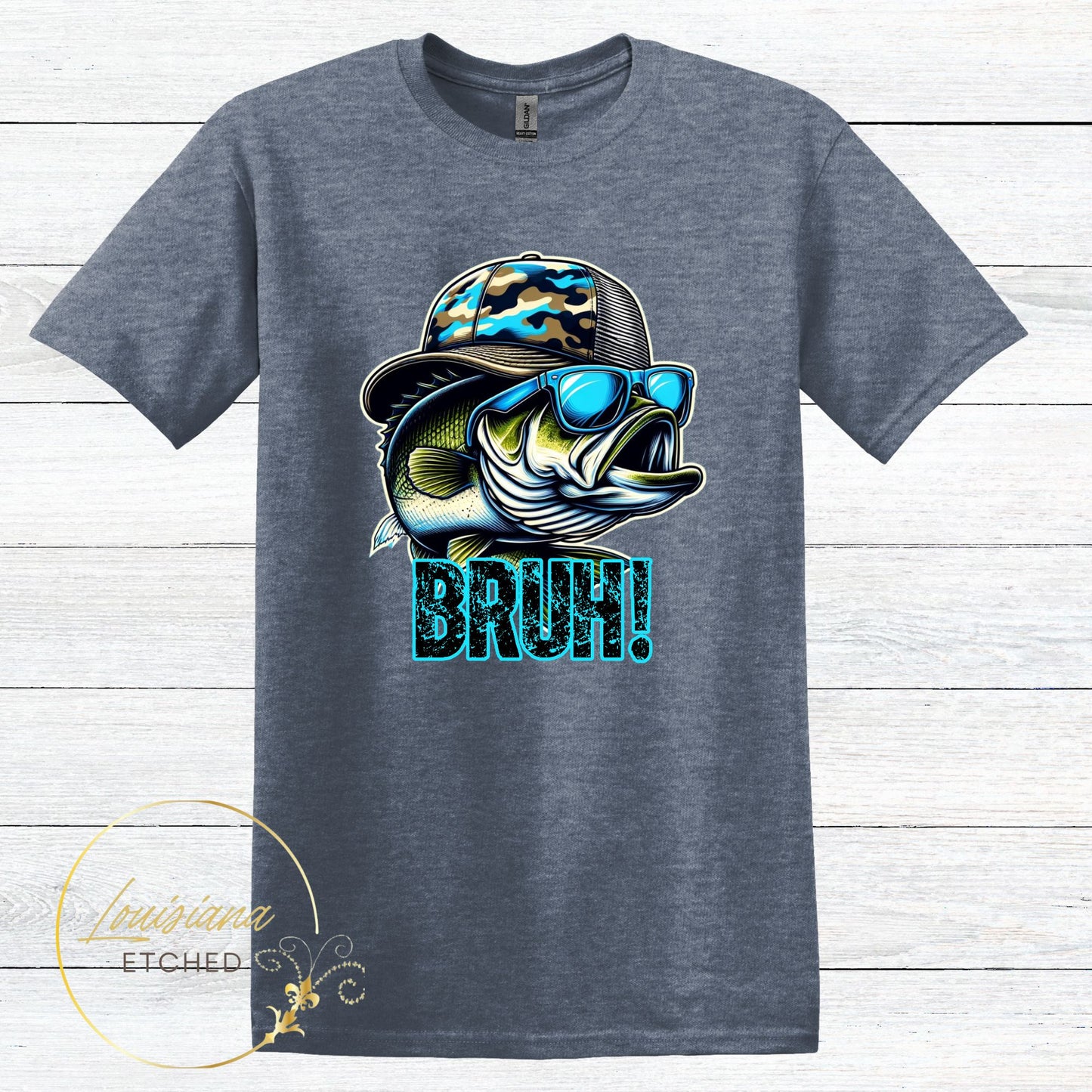 Bruh Bass Fish Funny Fishing DTF Humorous Sarcastic Short Sleeve T-Shirt