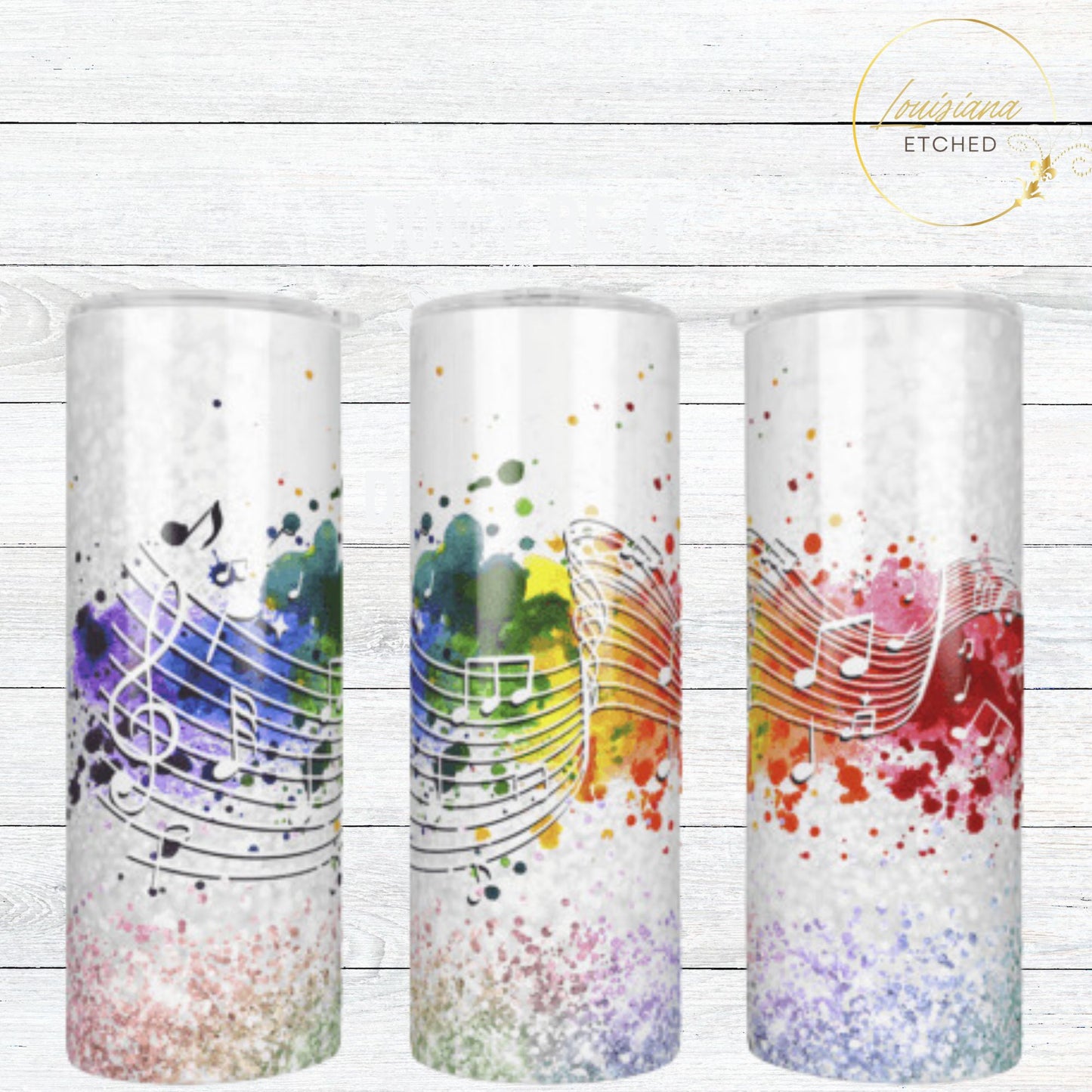 Colorful Musical Notes Piano Music Musical Faux Glitter 20oz Skinny Tumbler