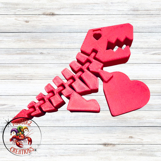 3D Printed Flexi Rex Dinosaur Dino Holding Heart Valentine's Day Fidget Toy