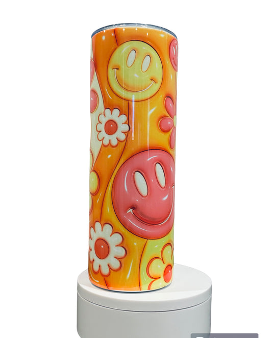 3D Inflated Puff Orange Pastel Retro Flower 20oz Skinny Tumbler