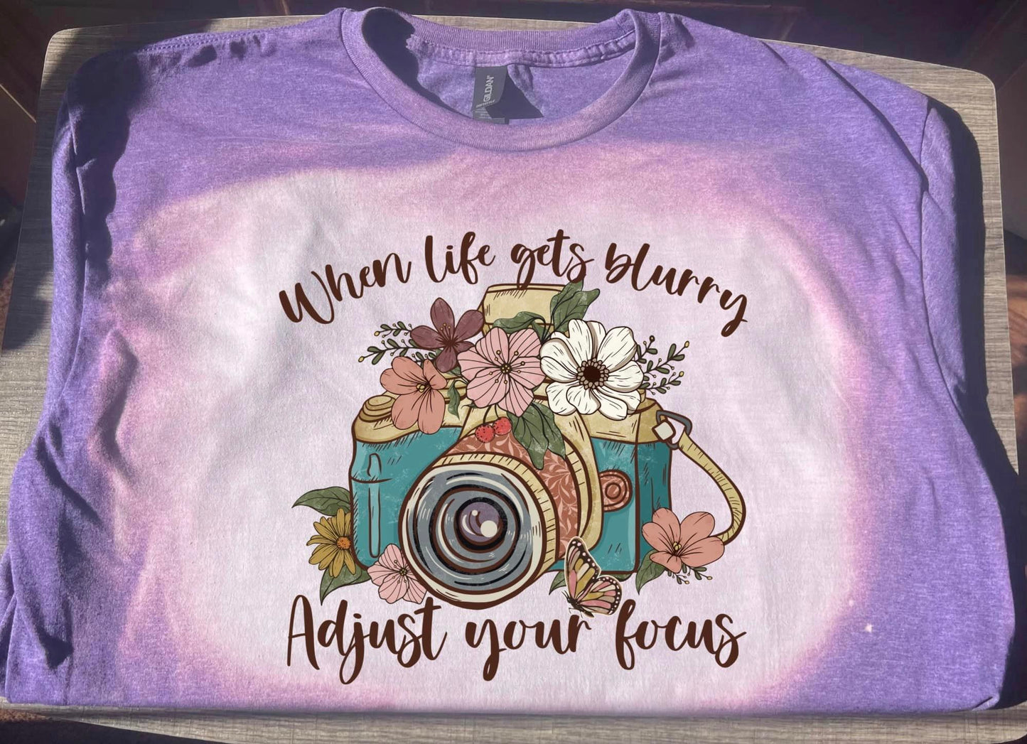 When Life Gets Blurry, Adjust Your Focus Floral Spring Flowers Bleached Short Sleeve T-Shirt