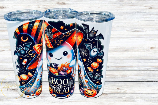 Halloween Colorful Cute Ghost Boo or Treat 20oz Skinny Tumbler