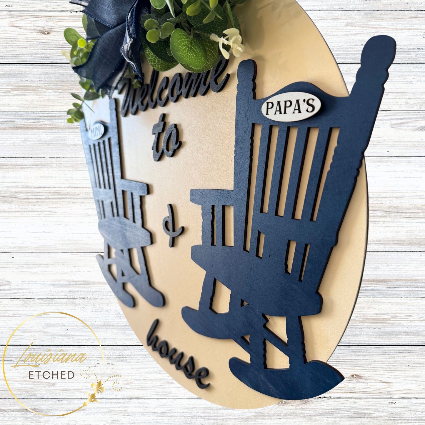 Welcome to Grandparents House Rocking Chair Laser Cut Wood Round Door Hanger Door Sign