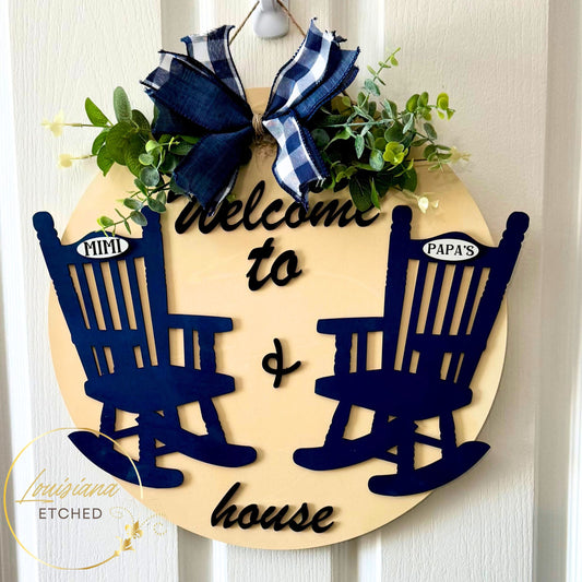 Welcome to Grandparents House Rocking Chair Laser Cut Wood Round Door Hanger Door Sign