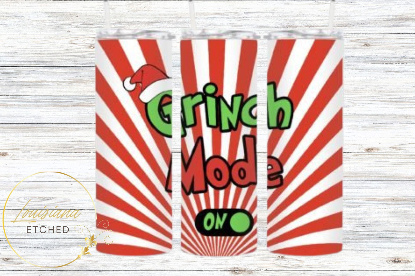 Christmas Grinch Mode On Red Striped 20oz Skinny Tumbler