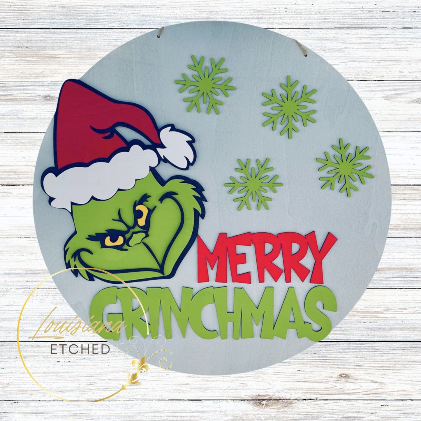 Merry Grinchmas Funny Humorous Laser Cut Wood Round Door Hanger Door Sign