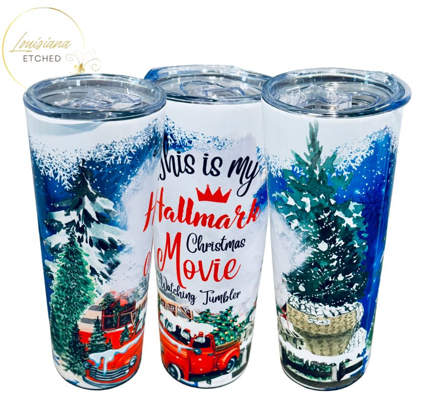 Christmas Movie Watching Vintage Truck 20oz Skinny Tumbler