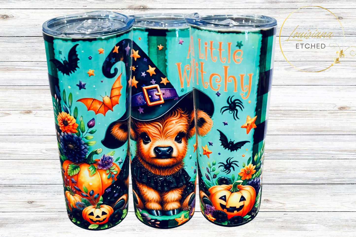 Halloween Highland Cow Witch A Little Witchy 20oz Skinny Tumbler