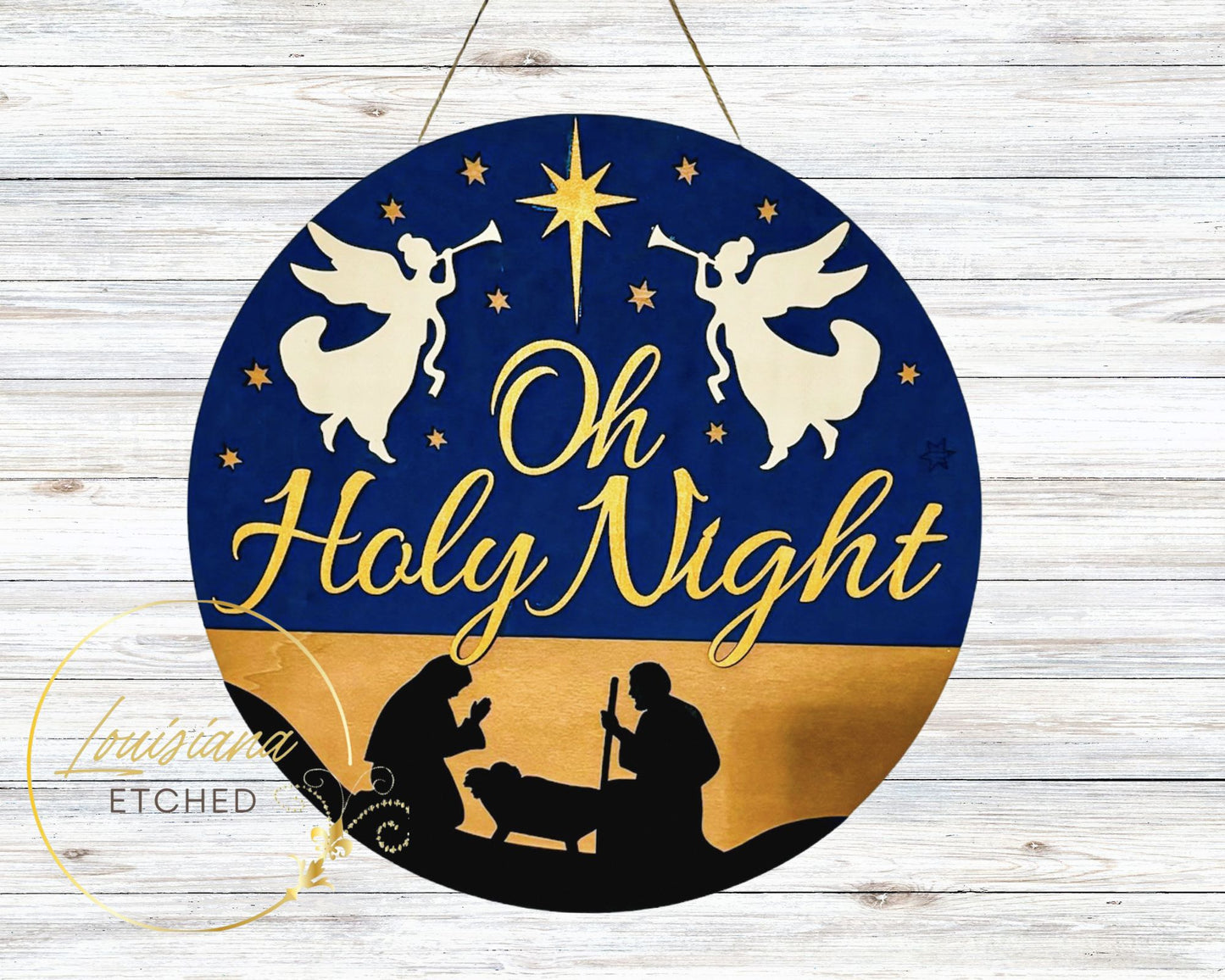 Oh Holy Night Nativity Scene Christmas Religious Laser Cut Wood Round Door Hanger Door Sign