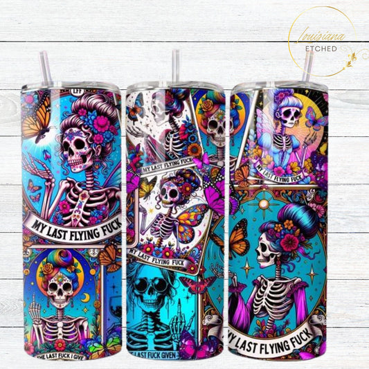 Skeleton Tarot Cards My Last Flying F*ck Sarcastic Funny Humorous Colorful 20oz Skinny Tumbler