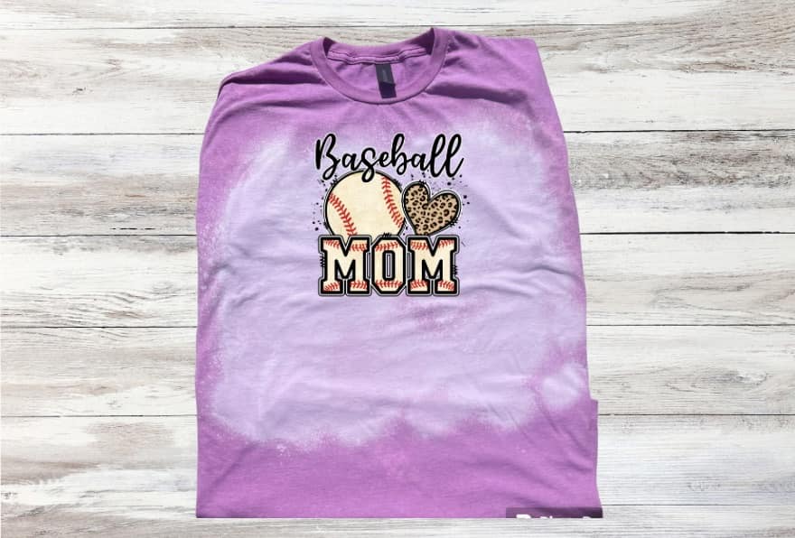 Love Baseball Mom Leopard Print Bleached Short Sleeve T-Shirt