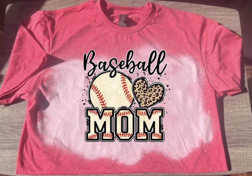 Love Baseball Mom Leopard Print Bleached Short Sleeve T-Shirt