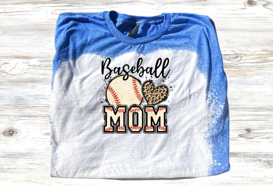 Love Baseball Mom Leopard Print Bleached Short Sleeve T-Shirt