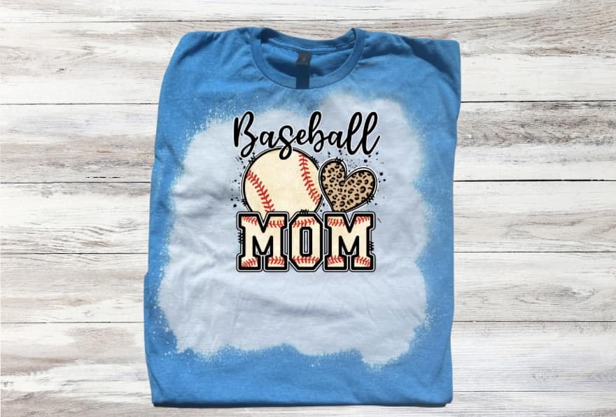 Love Baseball Mom Leopard Print Bleached Short Sleeve T-Shirt