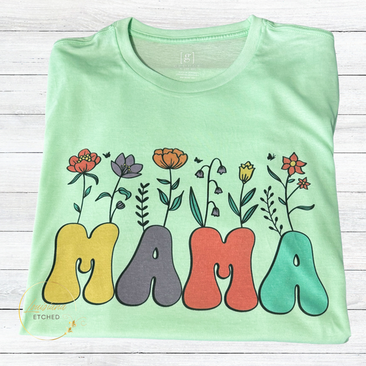 Mama Retro Flowers Floral Grandma Mother's Day Short Sleeve T-Shirt