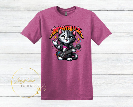 Meowtallica Cat Rock Band Humorous Funny DTF Short Sleeve T-Shirt