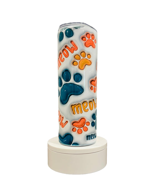 3D Meow Cat Paw Print 20oz Skinny Tumbler