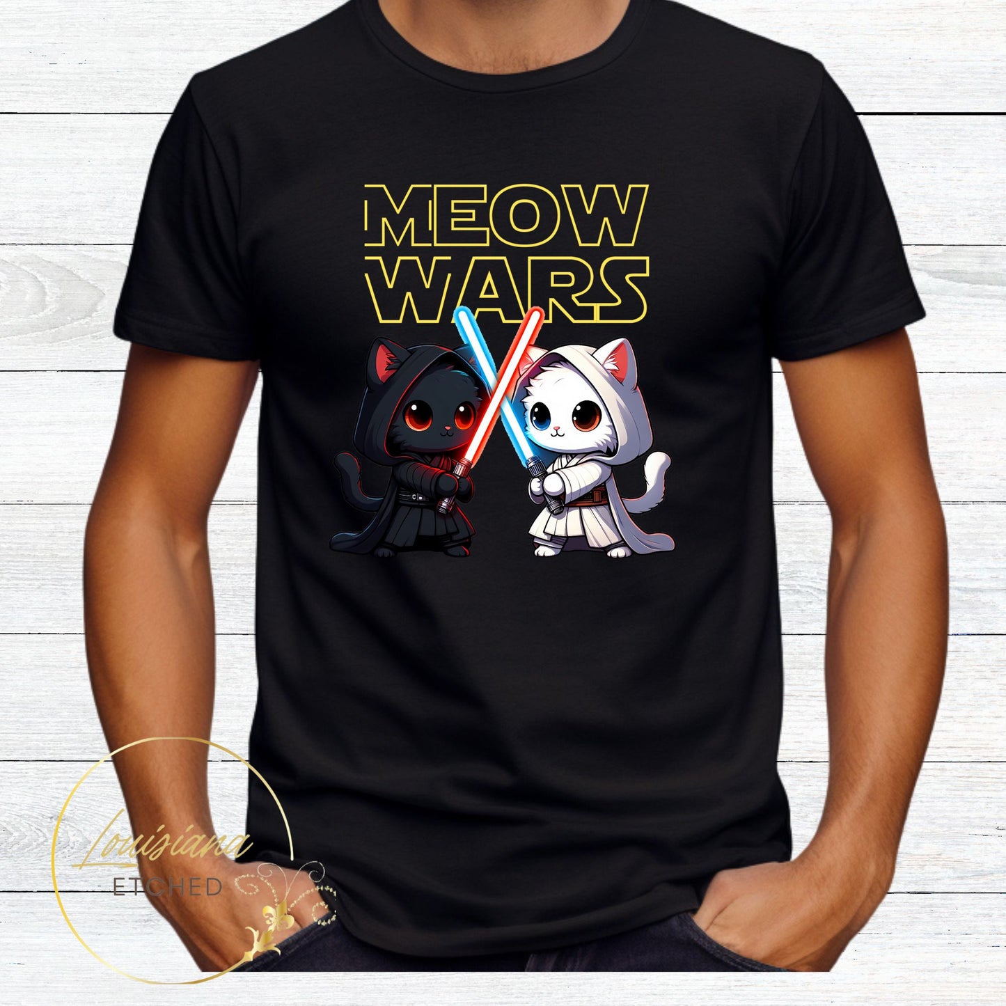 Meow Wars Funny Cat DTF Humorous Movie Short Sleeve T-Shirt