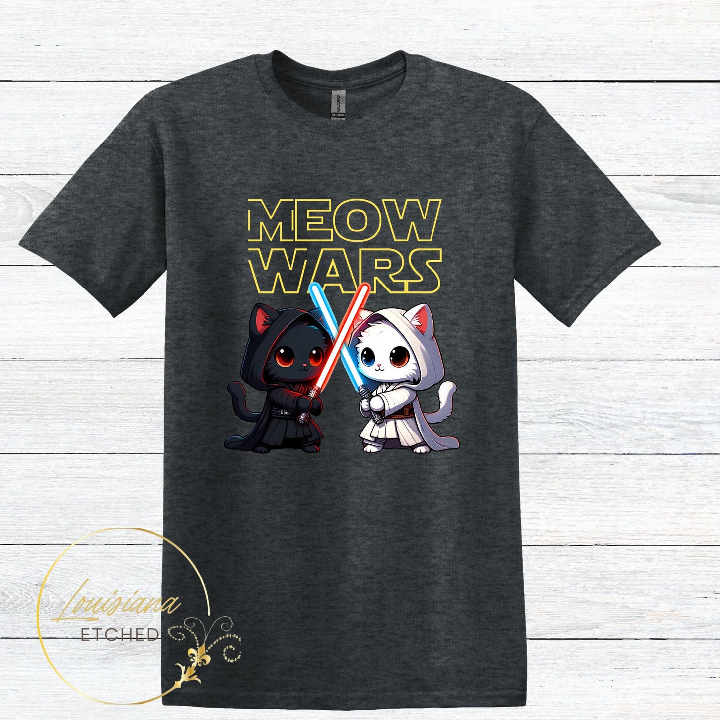 Meow Wars Funny Cat DTF Humorous Movie Short Sleeve T-Shirt