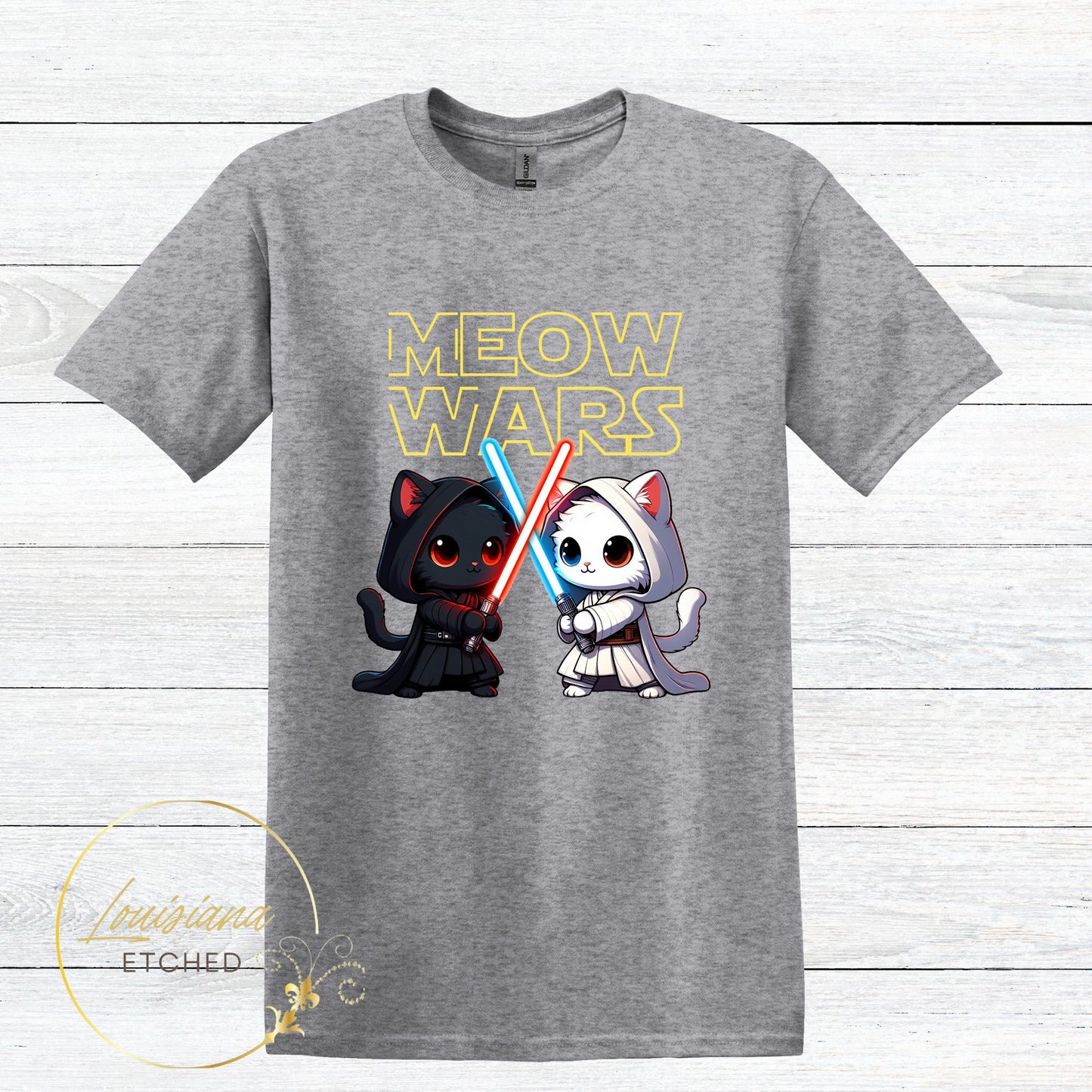 Meow Wars Funny Cat DTF Humorous Movie Short Sleeve T-Shirt