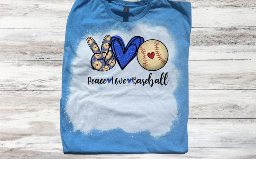 Peace Love Baseball in Blue Bleached Short Sleeve T-Shirt