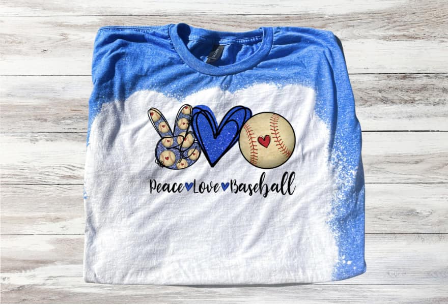 Peace Love Baseball in Blue Bleached Short Sleeve T-Shirt