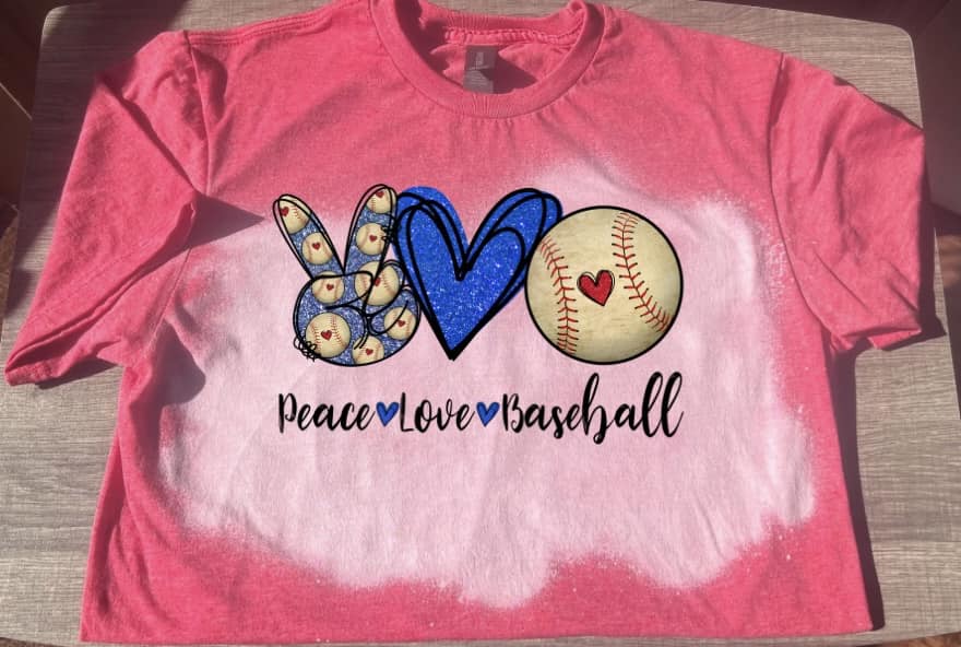 Peace Love Baseball in Blue Bleached Short Sleeve T-Shirt