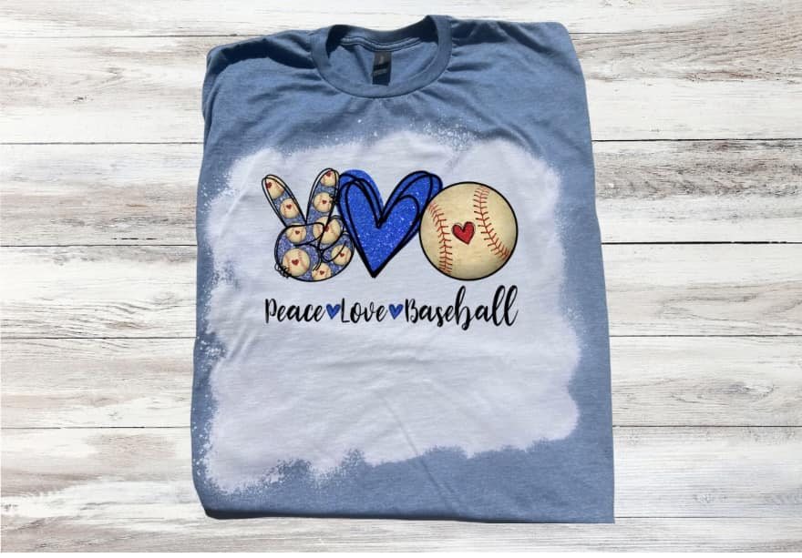 Peace Love Baseball in Blue Bleached Short Sleeve T-Shirt