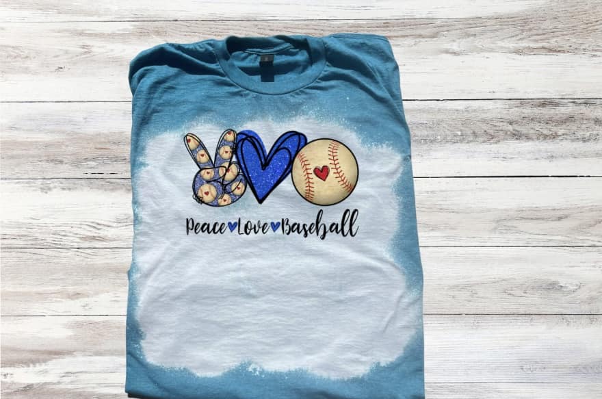 Peace Love Baseball in Blue Bleached Short Sleeve T-Shirt