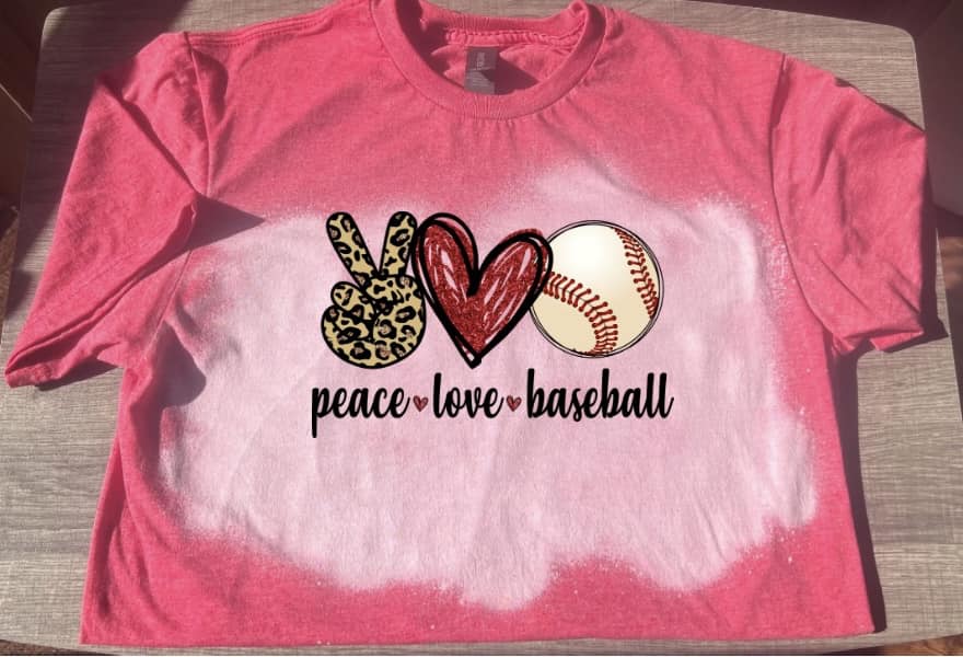 Peace Love Baseball in Red Bleached Short Sleeve T-Shirt