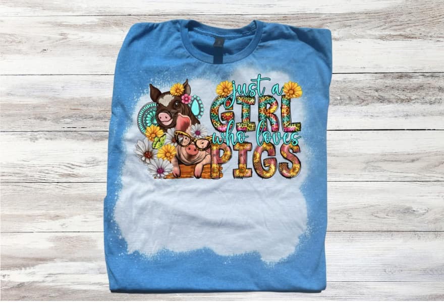 Just a Girl Who Loves Pigs Sunflower Turquoise Bleached Short Sleeve T-Shirt