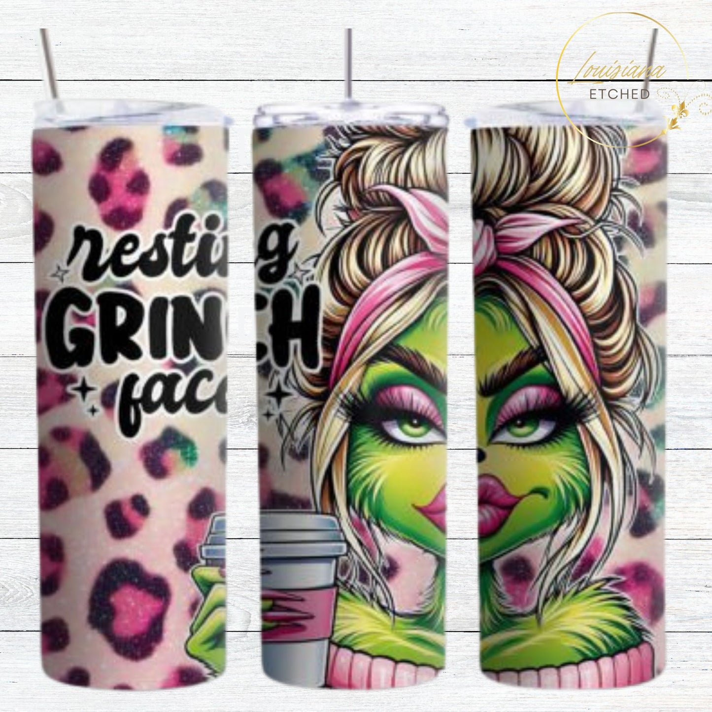 Resting Grinch Face Green Grinch Girl Drinking Coffee 20oz Skinny Tumbler