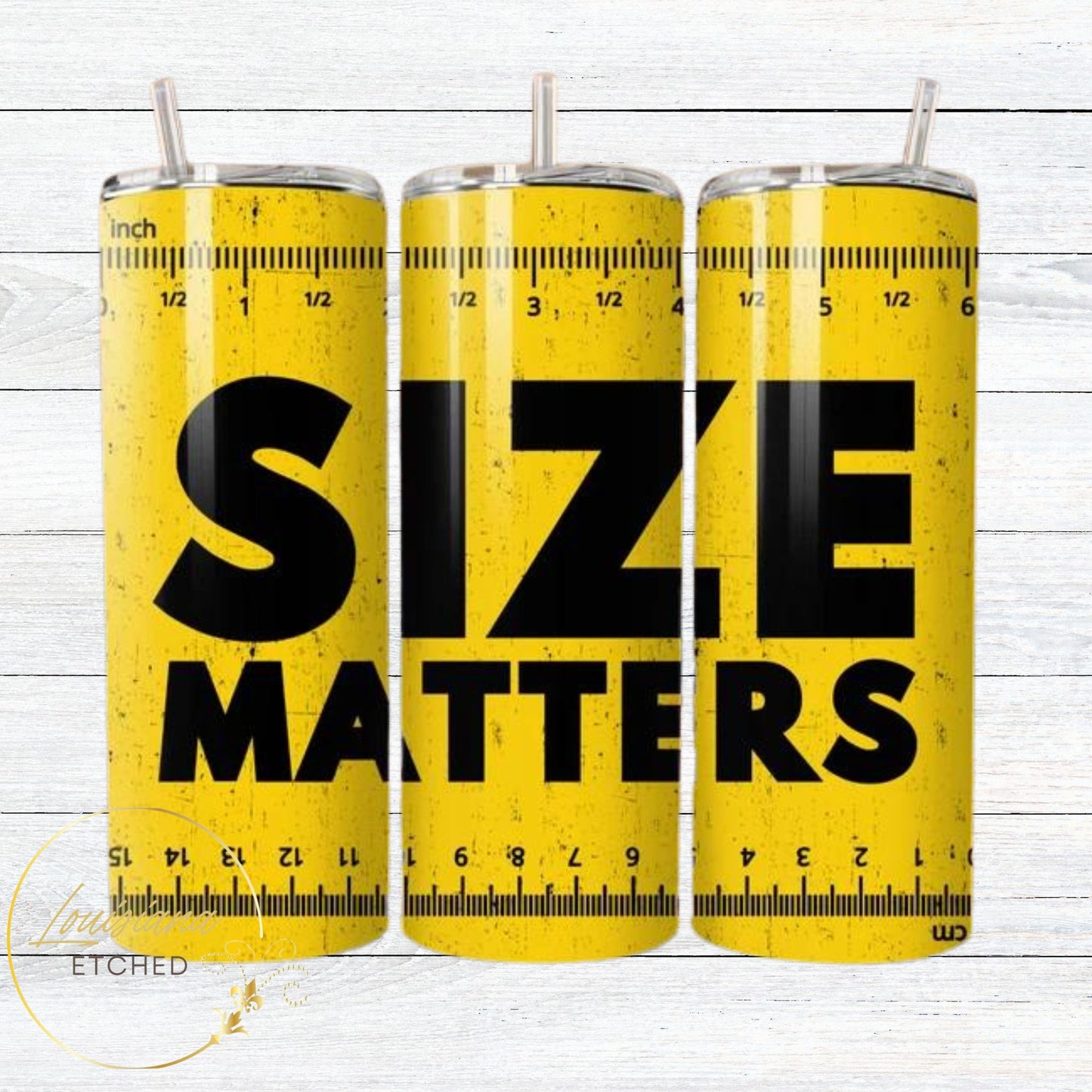 Size Matters Humorous Funny Yellow and Black 20oz Skinny Tumbler