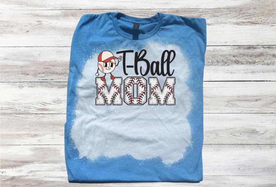 T-Ball Mom w/ Baseball wearing Hat Bleached Short Sleeve T-Shirt